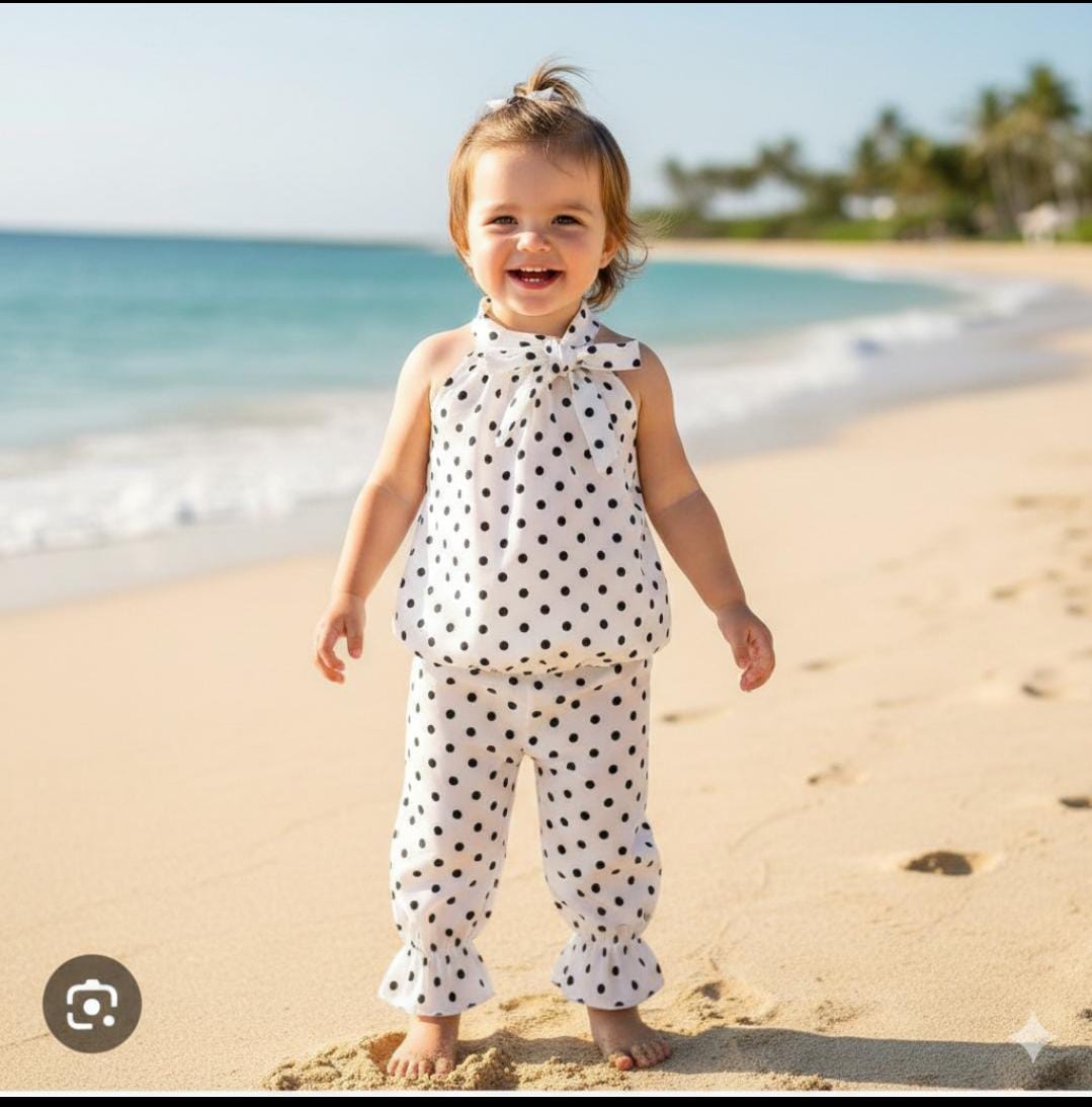 WHITE CUTE DOTTED KID WRESTERN SET