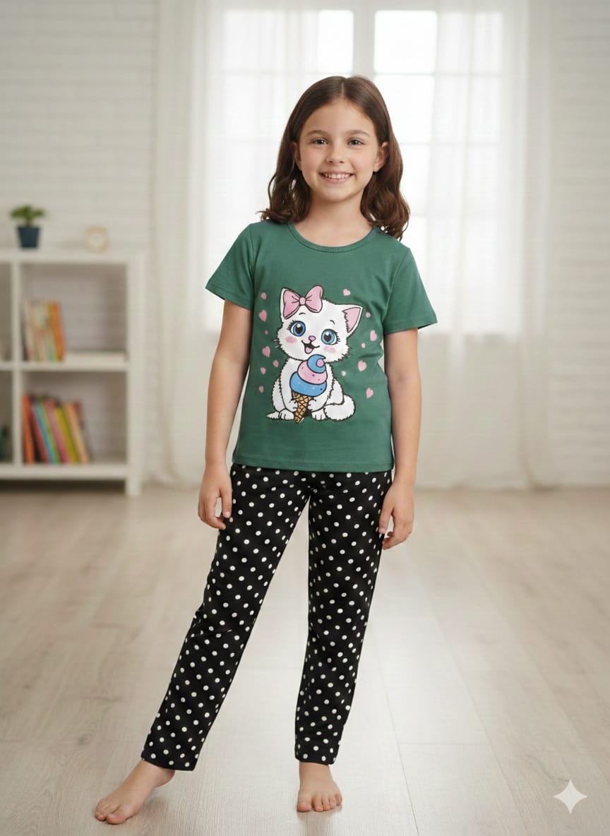 2 PCS CAT PRINTED DRESS
