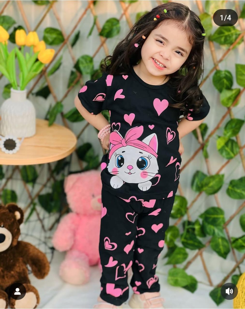BLACK HEART KITTY 2 PCS KID SUIT