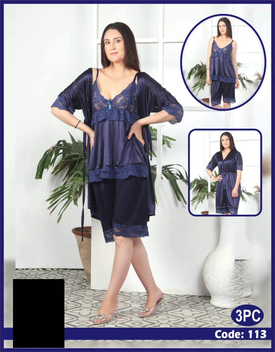 3 PCS SILK BRIDAL NIGHTWEAR SET 113