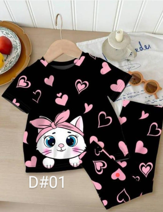 BLACK HEART KITTY 2 PCS KID SUIT