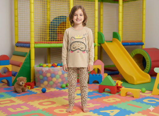 2 PCS SLEEPY CAT PRINTED DRESS