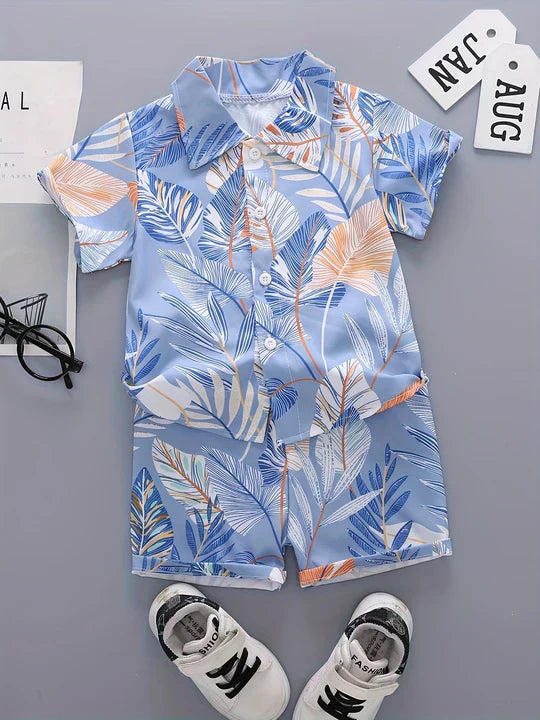 SKY BLUE FLORAL KIDS SHORT SET