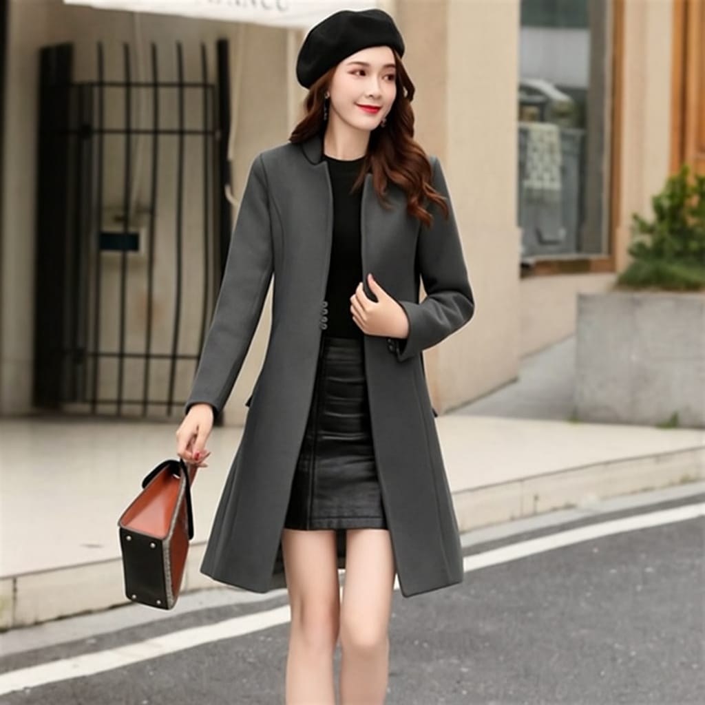 LONG BUTTON FROCK STYLE LONG COAT