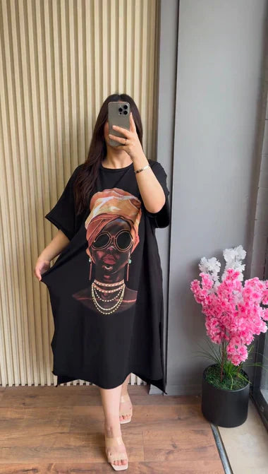 ART-INSPIRED DROP SHOULDER MAXI TEE