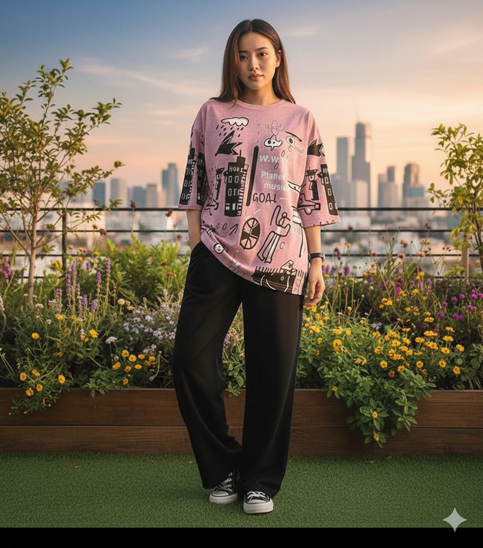 Pink Multi Printed Night Wear (Half Sleeves)