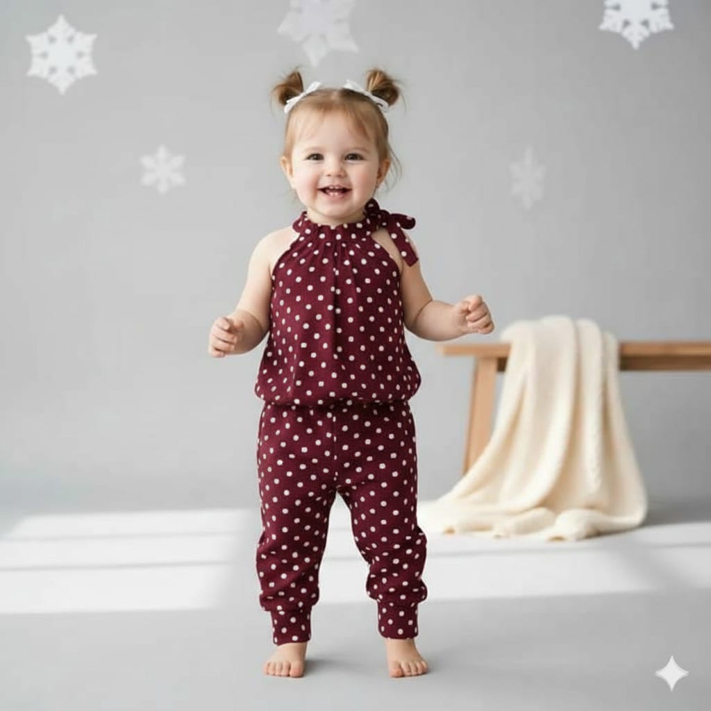 MAROON CUTE DOTTED KID WRESTERN SET