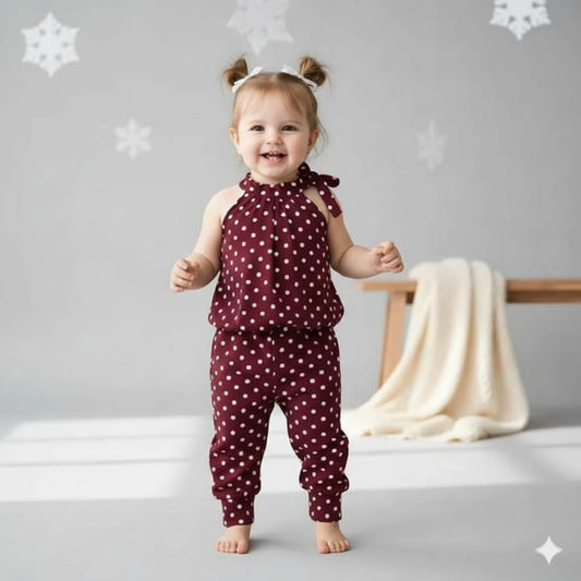 MAROON CUTE DOTTED KID WRESTERN SET