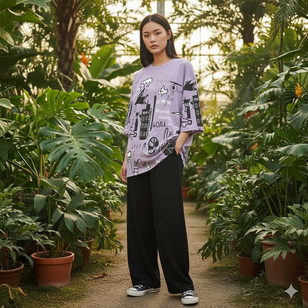 Purple Multi Printed Night Wear (Half Sleeves)