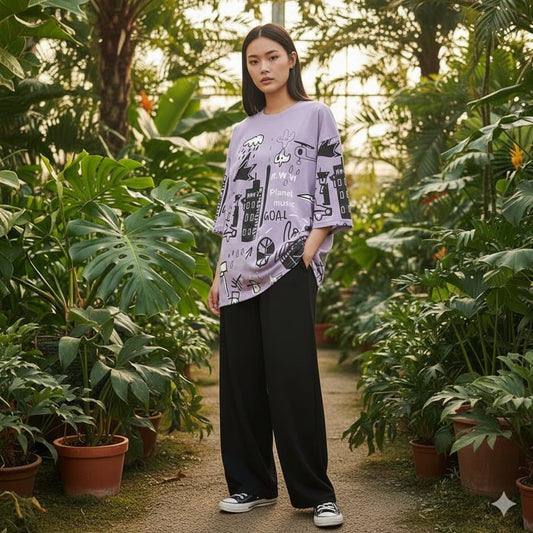 Purple Multi Printed Night Wear (Half Sleeves)