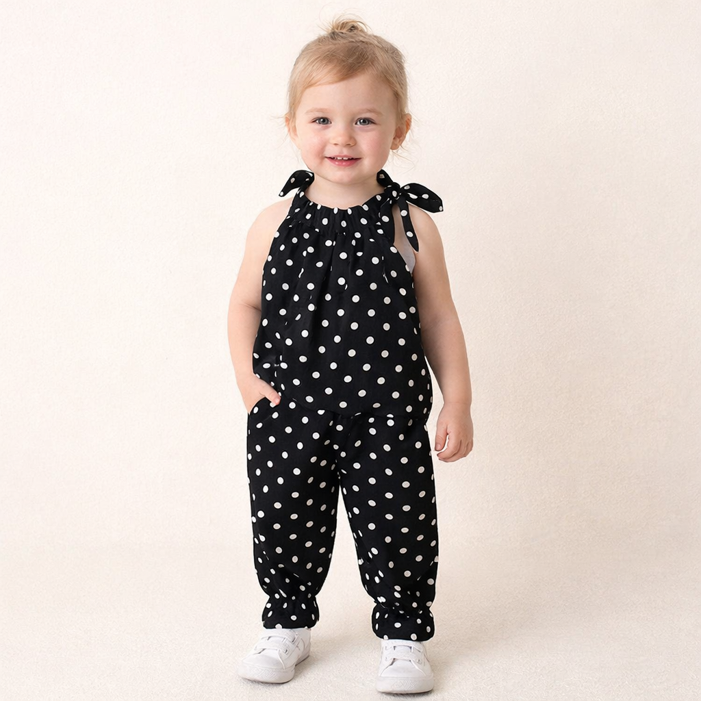 BLACK CUTE DOTTED KID WRESTERN SET