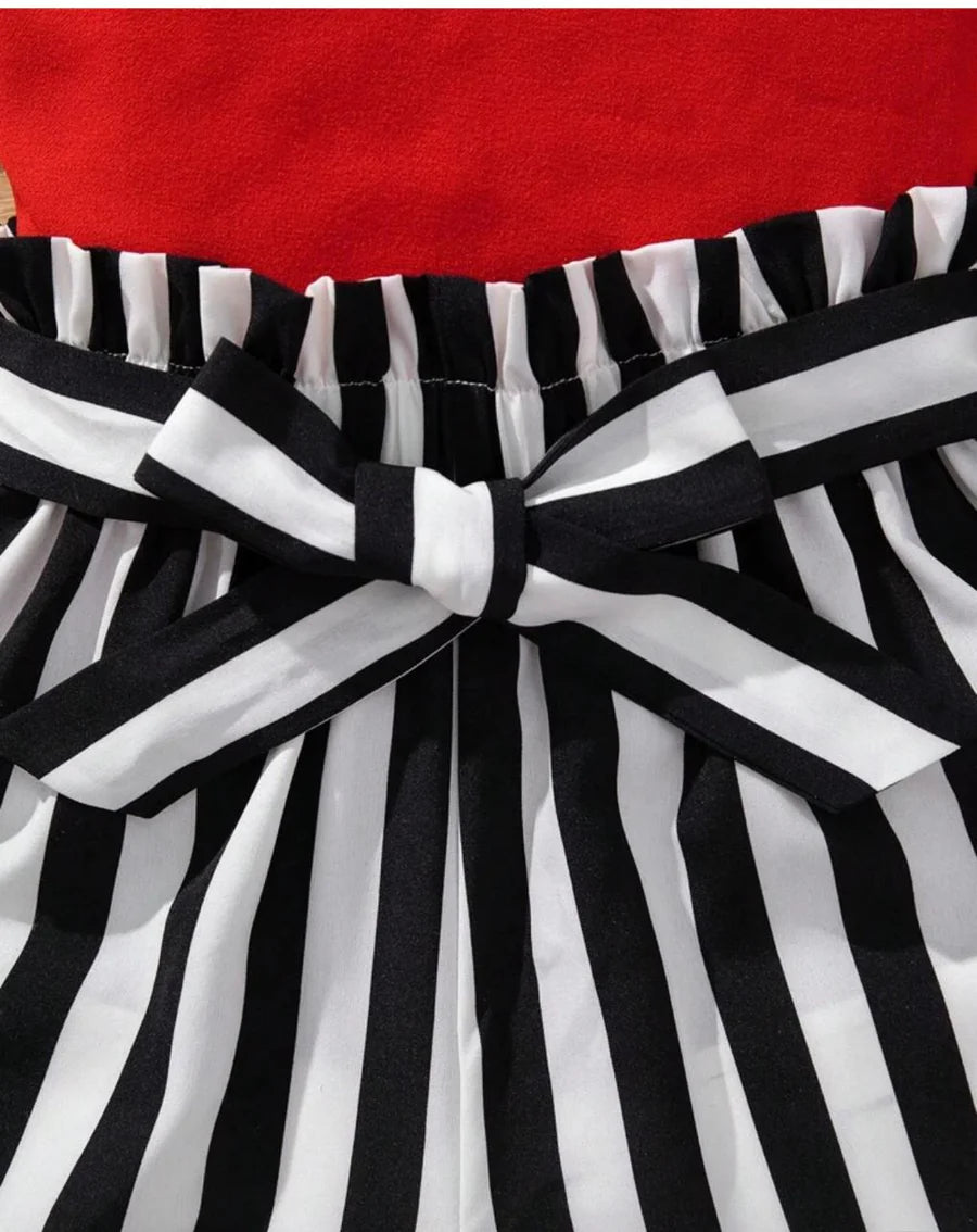 2 pcs Baby girl red top with black lining short