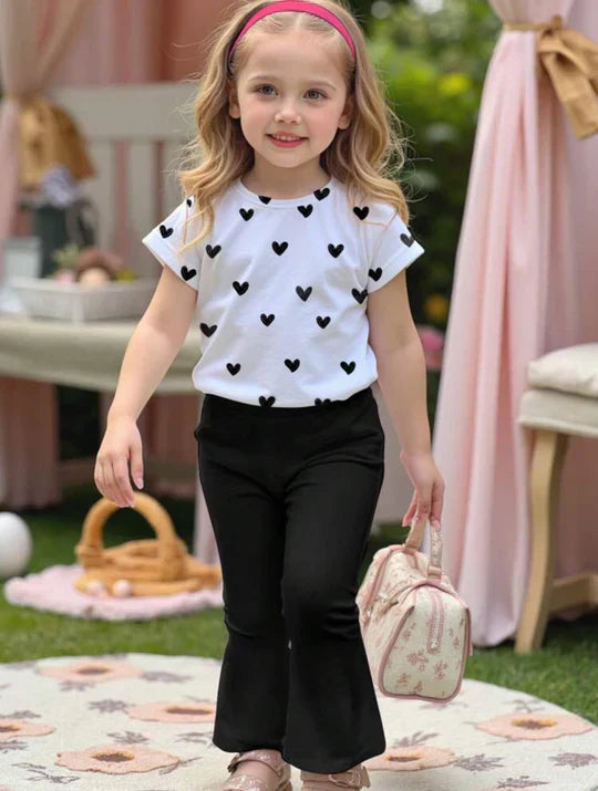 BLACK HEART PRINT TWO PIECE SET