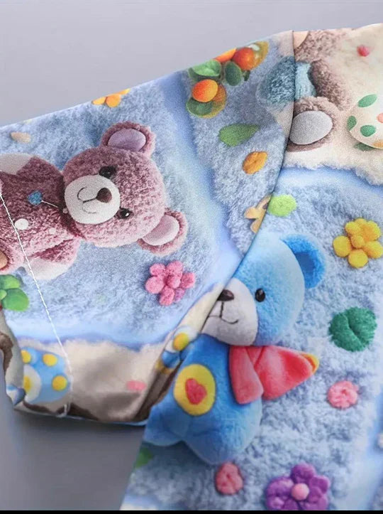 2PCS BABY BOYS BEAR 3D PRINT SHIRT & ELASTIC WAIST SHORTS SET