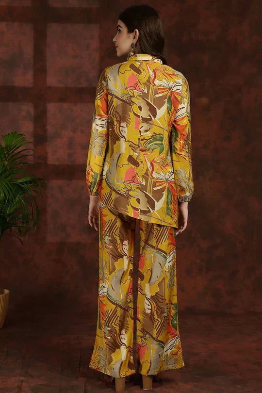 YELLOW FLORAL PRINTED TUNIC PALAZZO ETHNIC CO-ORD SET