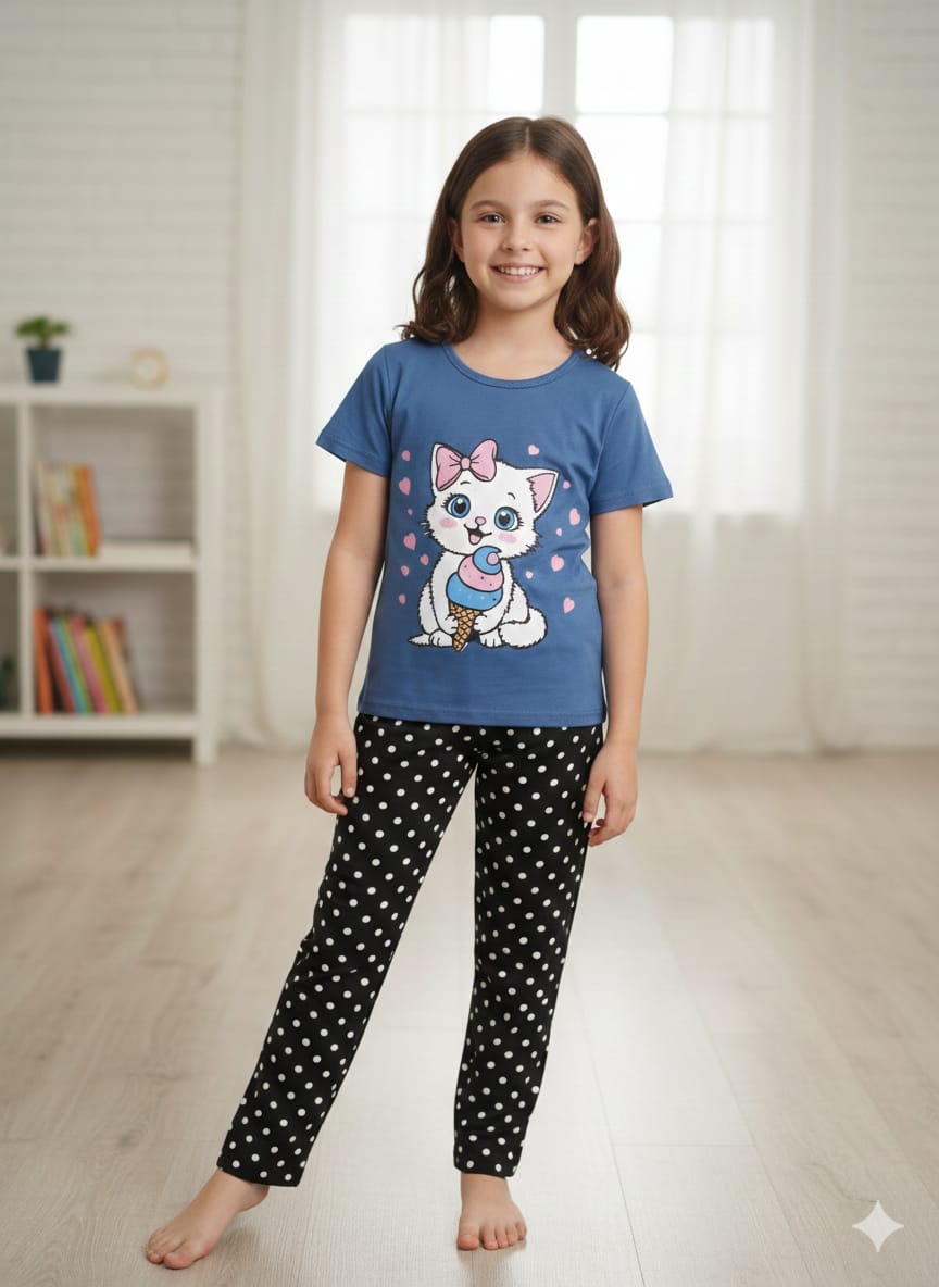 2 PCS CAT PRINTED DRESS