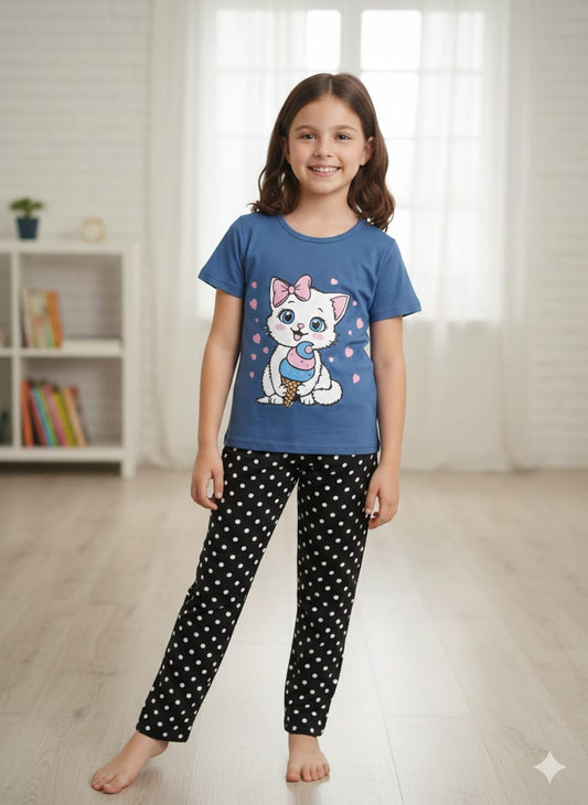 2 PCS CAT PRINTED DRESS