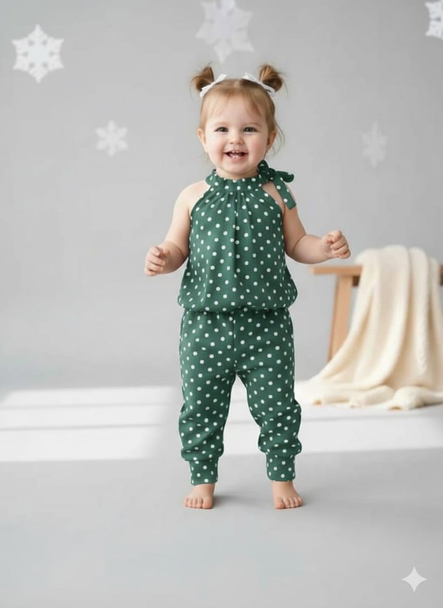 GREEN CUTE DOTTED KID WRESTERN SET