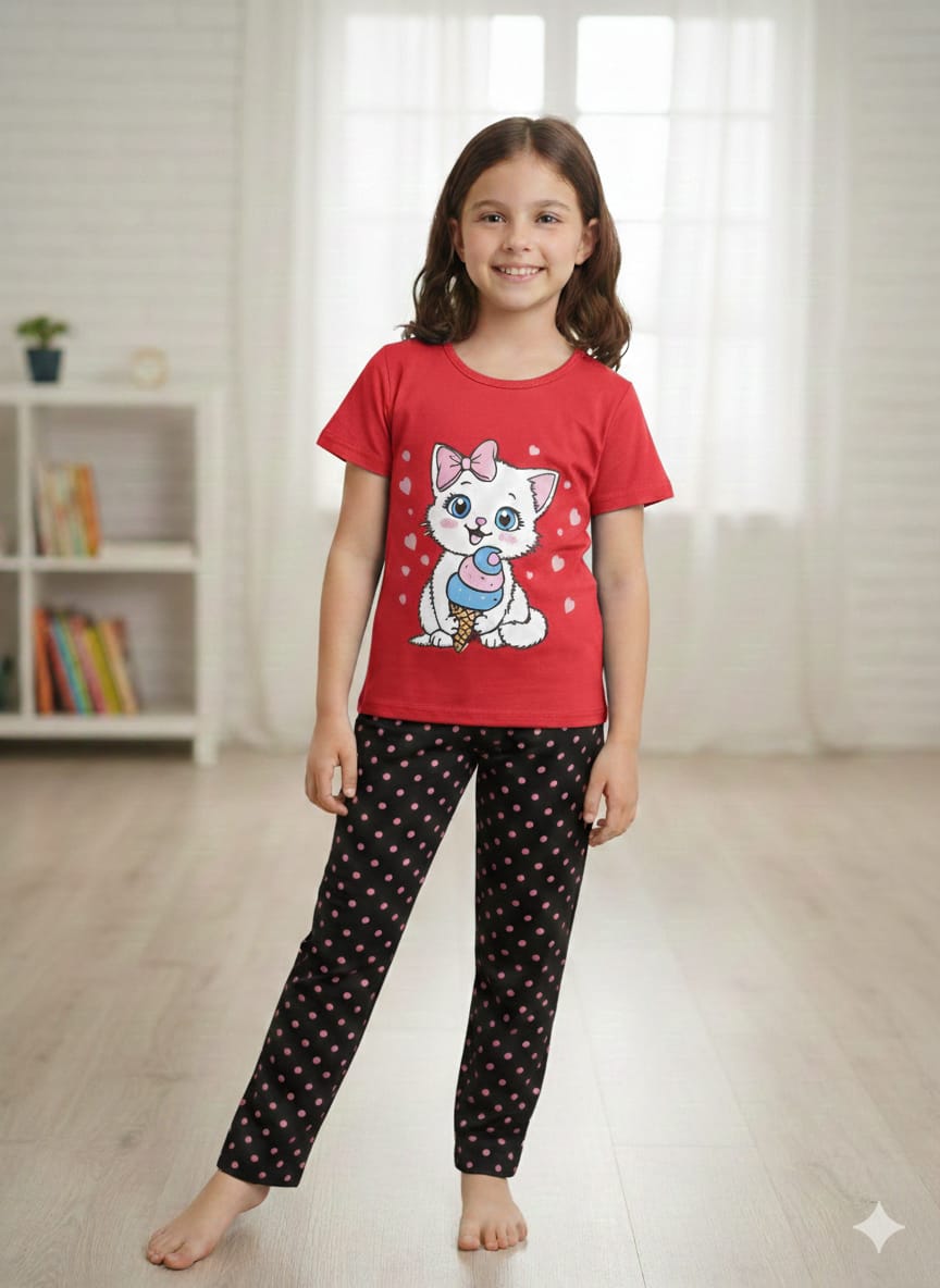 2 PCS CAT PRINTED DRESS