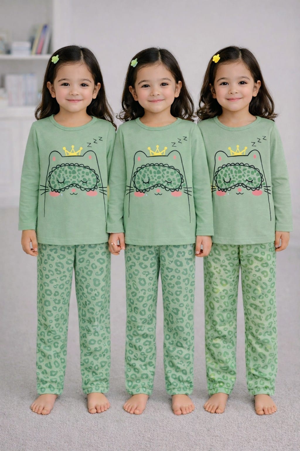 2 PCS SLEEPY CAT PRINTED DRESS
