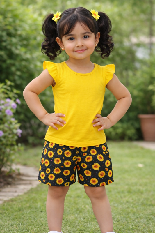 YELLOW SUNFLOWER SHORT WEAR SET